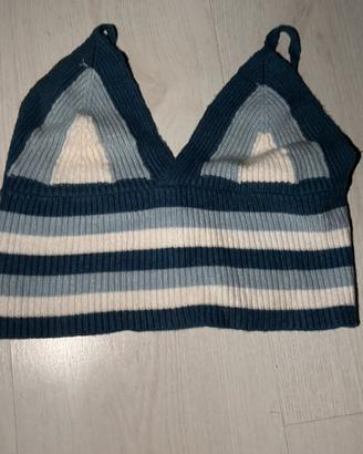 Top corto Subdued righe blu bianco e celesti