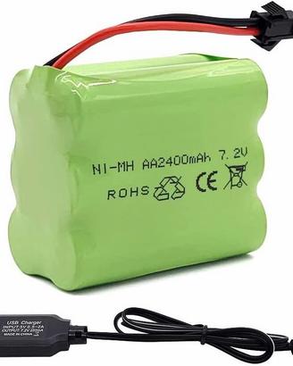 Batteria NiMH 7.2V 2400mAh USB per Auto RC