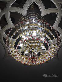 Lampardario in cristallo oro e rosso