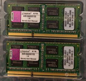 Ram Kingston 4gb (2x2gb) sodimm DDR3 per portatile