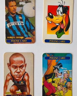 Set 4 schede telefoniche Baggio Ronaldo Disney