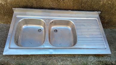lavandino acciaio 2 vasche e sgocciolatoio