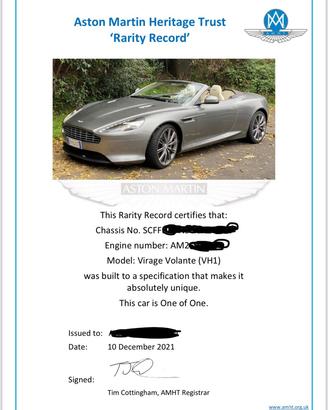 Aston Martin Virage Volante, anno 2011