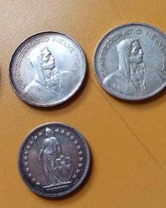5 lire e 5 e 2 franchi argento 