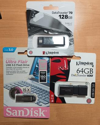 Chiavette USB varie, 64GB, 128GB, USB C, USB A