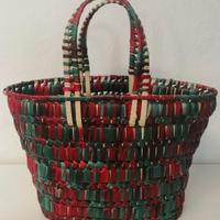 Borsa da spiaggia in paglia rossa e verde - Nuova!