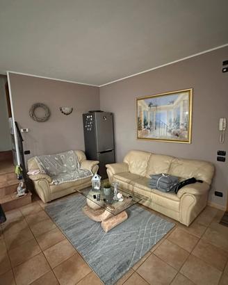 Coppia di divani in pelle beige - 2 e 3 posti