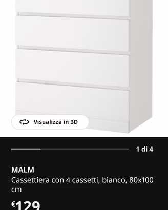 Cassettiera IKEA MALM bianca – 4 cassetti 