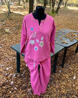 Pigiama invernale rosa da donna in cotone taglia L