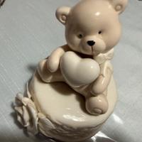 Carillon Teddy con cuore in ceramica e rosa