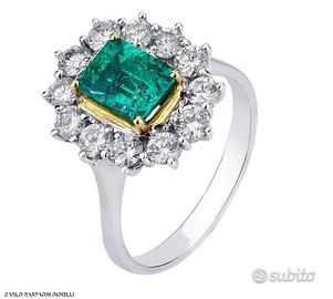 ANELLO CERTIFICATO ORO 18kt. DIAMANTI E SMERALDO