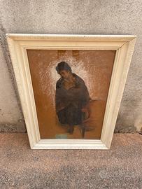 Dipinto antico carboncino pastello cornice ritratt