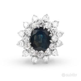 Anello contorno con zaffiro ct 2,98 e diamanti