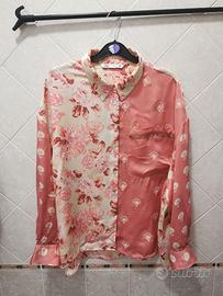 Camicia Zara rosa floreale a contrasto