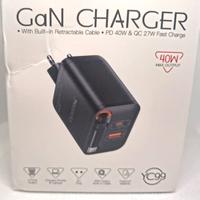 caricabatterie GAN fast charger retrattile 40w