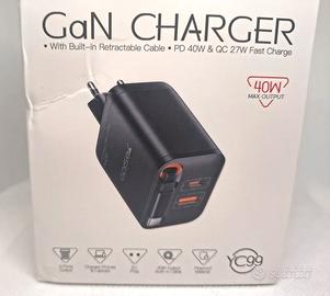 caricabatterie GAN fast charger retrattile 40w