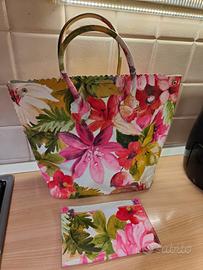 borsa floreale pelle camoscio 