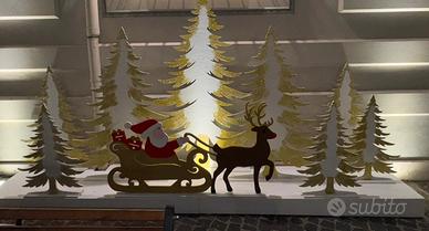 Decorazione con Babbo Natale,Slitta e Renna