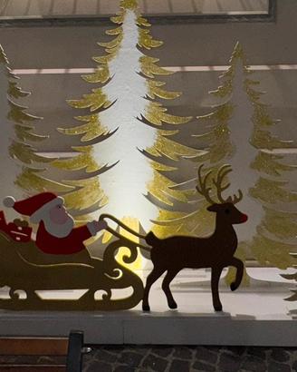 Decorazione con Babbo Natale,Slitta e Renna
