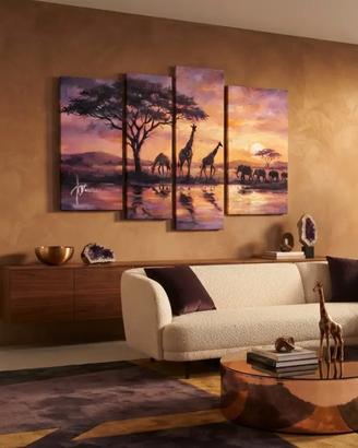 Quadro moderno dipinto a mano tramonto africano