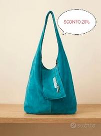 Borsa Hobo in Camoscio turchese 