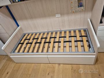 letto singolo contenitore e doghe in legno 