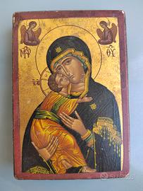 Icona Madonna con Bambino su legno 12 cm