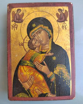 Icona Madonna con Bambino su legno 12 cm