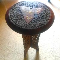 Tavolino rotondo legno intarsiato, Asia