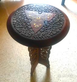 Tavolino rotondo legno intarsiato, Asia