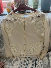 Cardigan panna con inserti in pizxo