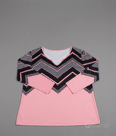 T-shirt rosa con motivo geometrico nero/bianco 3XL