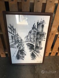 quadro canali Venezia in carboncino con cornice e