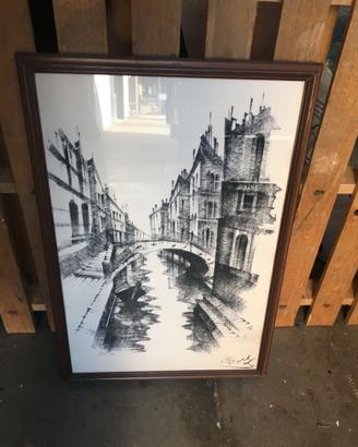 quadro canali Venezia in carboncino con cornice e