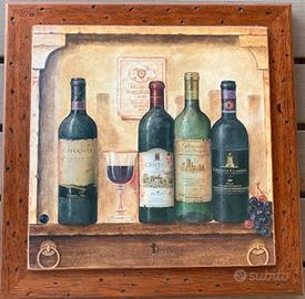 Quadretto in legno con dipinto a tema vino