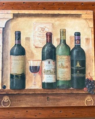 Quadretto in legno con dipinto a tema vino