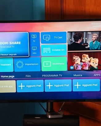 TV Akai 43" + soundbar + subw + stand con ruote 