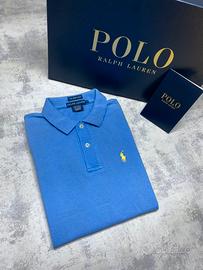 Polo T-Shirt Ralph Lauren Donna Celeste/Giallo (S)