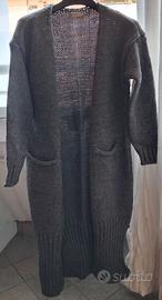 Maxi Cardigan Lungo Grigio Scuro in Maglia