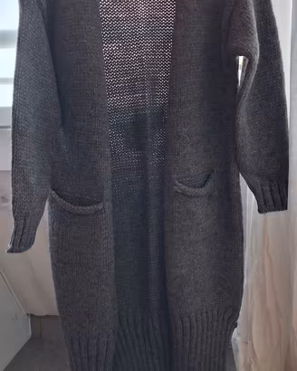Maxi Cardigan Lungo Grigio Scuro in Maglia