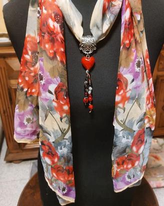 sciarpa gioiello pendaglio cuore  ferma foulard