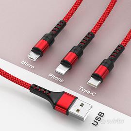 Cavo 3‑in‑1 RAVIAD – USB, Type‑C, Lightning