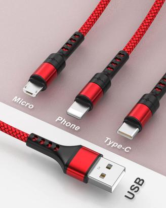 Cavo 3‑in‑1 RAVIAD – USB, Type‑C, Lightning