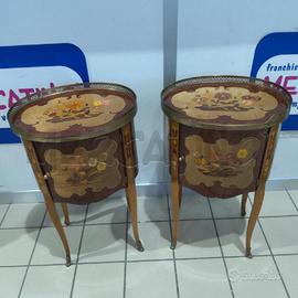 COMODINI COPPIA OVALI INTARSIO DECORO FIORI BDO OT