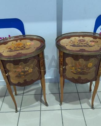 COMODINI COPPIA OVALI INTARSIO DECORO FIORI BDO OT