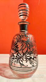 Bottiglia Liquore Art Decò Vetro Decorati H 26 cm