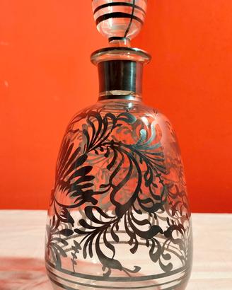 Bottiglia Liquore Art Decò Vetro Decorati H 26 cm