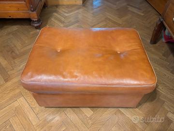 Pouf rettangolare in vera pelle marrone