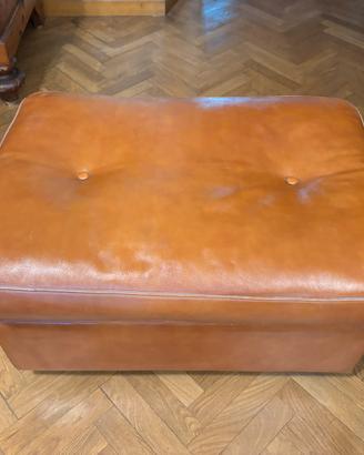 Pouf rettangolare in vera pelle marrone