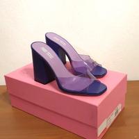 Sandali mules con tacco, pelle e pvc, viola, 37,5